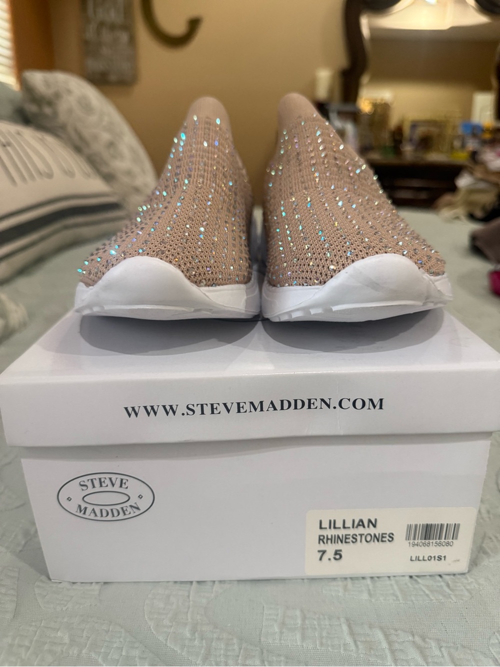 Steve Madden Lillian Rhinestone Knit Slip-On Sneakers - Blush Pink